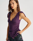 Mor V Yaka Bağlamalı Atlet