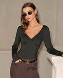 Siyah Büzgülü İnce Örgü Tişört