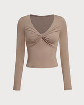 Sueña™ Haki V Yaka Büzgülü İnce Tişört