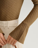 Kahverengi Tekne Yaka Çan Kollu Örgü Tişört