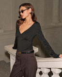 Siyah Büzgülü İnce Örgü Tişört