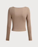 Haki V Yakalı Büzgülü İnce Tişört