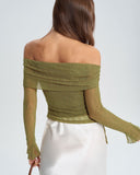 Yeşil Omuzdan Askılı Çan Kollu Tişört