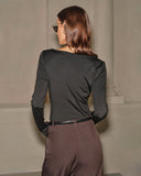 Siyah Büzgülü İnce Örgü Tişört