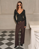 Siyah Büzgülü İnce Örgü Tişört