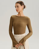 Kahverengi Tekne Yaka Çan Kollu Örgü Tişört