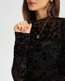 Siyah Çiçekli Şeffaf Tişört