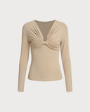 Haki V Yaka Twist Tişört