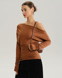 Kahverengi Asimetrik Yarasa Kollu Tişört