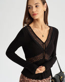 Siyah Şeffaf V Yaka Tişört