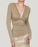 Haki V Yaka Twist Tişört