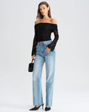 Siyah Dantel Omuzdan Açık Tişört