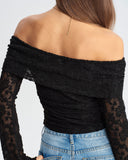 Siyah Dantel Omuzdan Açık Tişört