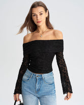 Siyah Dantel Omuzdan Açık Tişört