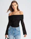 Siyah Dantel Omuzdan Açık Tişört