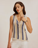 Sueña™ Mavi Çizgili V Yakalı Atlet