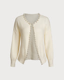 Bej Tek Düğmeli Bol Örgü Hırka