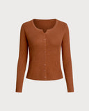 Karamel V Yaka Düğmeli Hırka