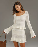 Bej Volanlı Çan Kollu Tişört