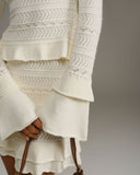 Bej Volanlı Çan Kollu Tişört