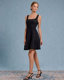 Sueña™ Siyah Kare Yaka A Kesim Mini Elbise