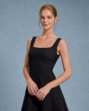 Sueña™ Siyah Kare Yaka A Kesim Mini Elbise