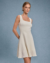 Sueña™ Beyaz Kare Yaka A Kesim Mini Elbise