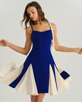 Lacivert Kontrast A Kesim Mini Elbise