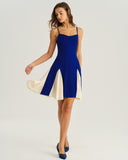 Lacivert Kontrast A Kesim Mini Elbise