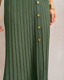 Yeşil Doğal Belli Pileli Örgü Midi Etek