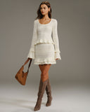 Bej Yüksek Bel Örgü Mini Etek