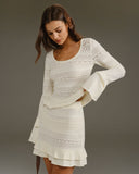 Bej Yüksek Bel Örgü Mini Etek