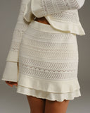 Bej Yüksek Bel Örgü Mini Etek