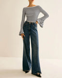 Siyah Çizgili Çan Kollu Tişört