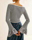 Siyah Çizgili Çan Kollu Tişört