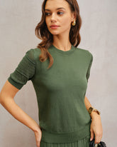 Yeşil Yuvarlak Yaka Örgü Tişört