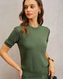 Yeşil Yuvarlak Yaka Örgü Tişört
