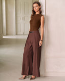 Kahverengi Yuvarlak Yaka Örgü Atlet