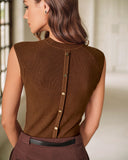 Kahverengi Yuvarlak Yaka Örgü Atlet