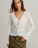 Beyaz V Yakalı Volanlı Şair Kollu Hırka