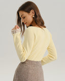 Sarı V Yaka Dantel Örgü Tişört