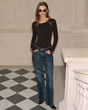 Siyah Yuvarlak Yaka İnce Örgü Tişört