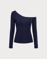 Lacivert Tek Omuzlu Örgü Tişört