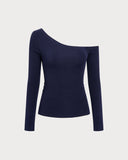 Lacivert Tek Omuzlu Örgü Tişört