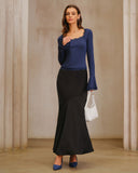 Lacivert Kare Yaka Çan Kollu Tişört