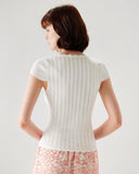 Sueña™ Beyaz U Yaka İnce Triko Tişört