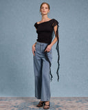 Sueña™ Siyah Ruffle Asimetrik Tişört