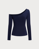 Lacivert Tek Omuzlu Örgü Tişört