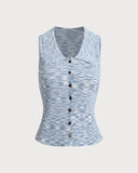 Sueña™ Mavi Çizgili Düğmeli Kısa Bluz