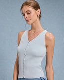 Sueña™ Mavi V Yaka Düğmeli Örgü Atlet